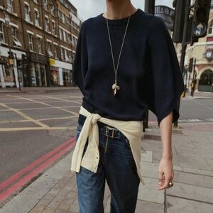 ZARA BASIC KNIT SWEATER NAVY BLUE